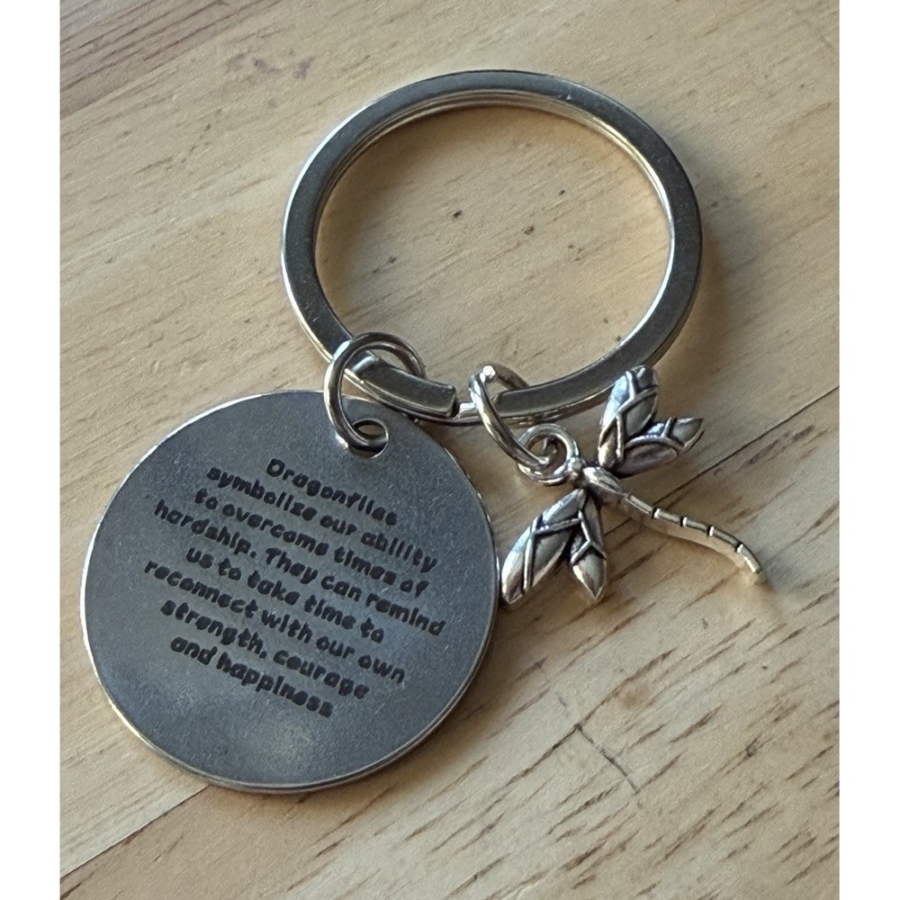 Dragonfly Inspirational Keychain Engraved Strength Courage Happiness Gift New